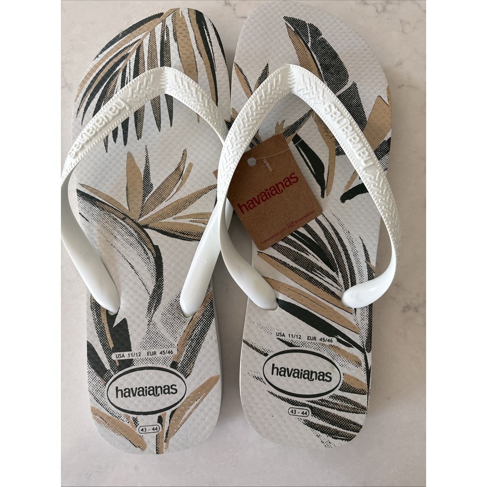 Havaianas Men's 11/12 Brazil Aloha Tropical Palm Leaf Flip Flop Sandals EU 45/46